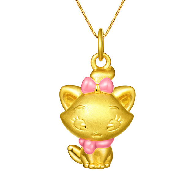 迪士尼玛丽猫系列3D黄金吊坠粉色正面全身款